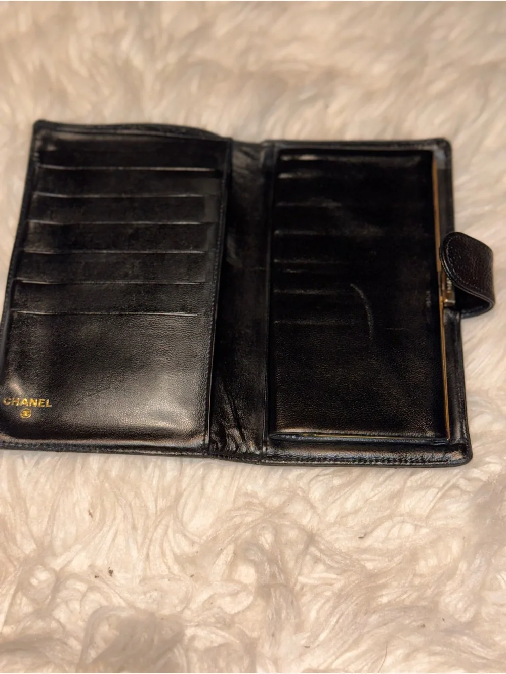 Vintage Chanel Black Caviar Leather Long Wallet